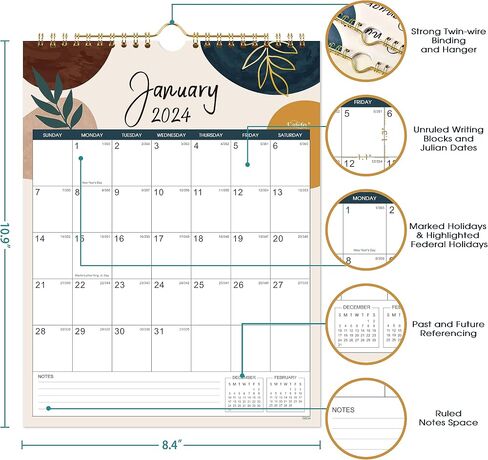 2024 Calendar - Jan. 2024 - Dec. 2024, 2024 Wall Calendar with 12 Months, 11" x 8.5", Twin-Wire Binding + Hanging Hook + Large Blocks with Julian Dates, Wall Calendar for Organizing - Colorful Lump in Saudi Arabia