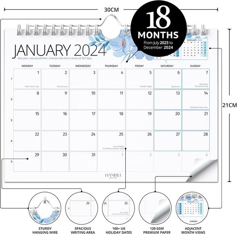 Large Wall Calendar 2024 Planner, Now to December 2024-18 Month US Planner - Yearly Goals, Holiday Planner, Zodiac Signs, Birthstones - Big Monthly Calendar - Landscape, Color in Saudi Arabia