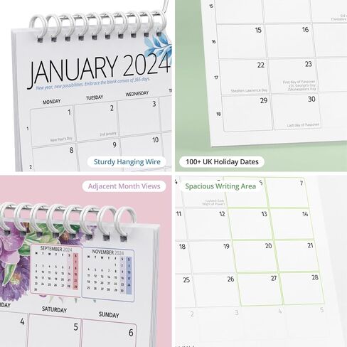 Large Wall Calendar 2024 Planner, Now to December 2024-18 Month US Planner - Yearly Goals, Holiday Planner, Zodiac Signs, Birthstones - Big Monthly Calendar - Landscape, Color in Saudi Arabia