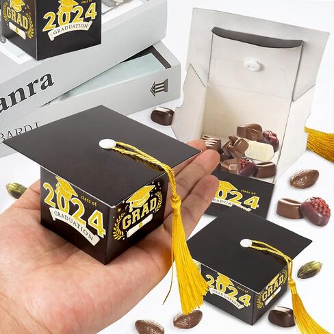 Kockuu 36 قطعة صندوق حلوى التخرج من الذهب الأسود مع شرابة لفئة 2024 كلية المدرسة الثانوية تهانينا التخرج in Kuwait