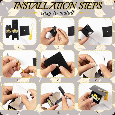 Kockuu 36 قطعة صندوق حلوى التخرج من الذهب الأسود مع شرابة لفئة 2024 كلية المدرسة الثانوية تهانينا التخرج in Kuwait