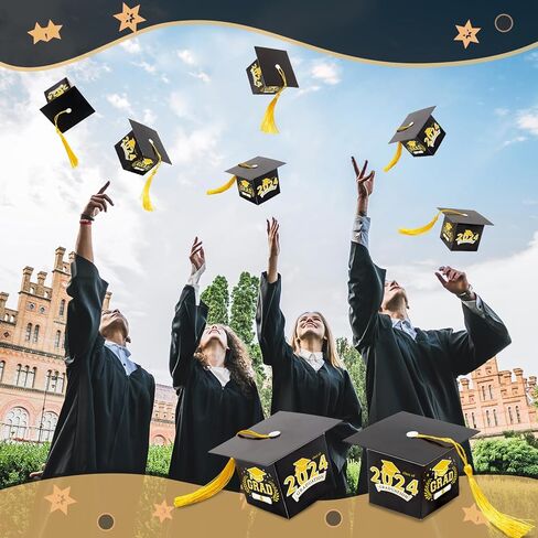 Kockuu 36 قطعة صندوق حلوى التخرج من الذهب الأسود مع شرابة لفئة 2024 كلية المدرسة الثانوية تهانينا التخرج in Kuwait