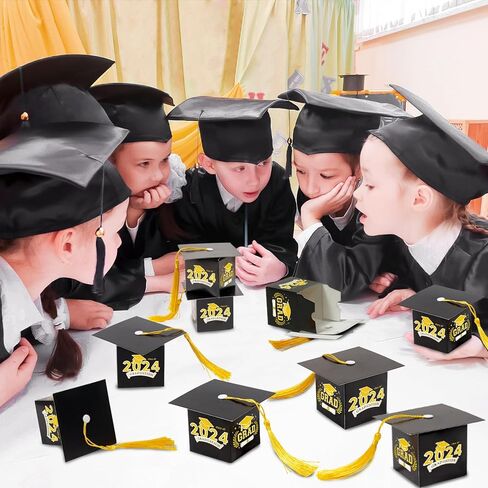 Kockuu 36 قطعة صندوق حلوى التخرج من الذهب الأسود مع شرابة لفئة 2024 كلية المدرسة الثانوية تهانينا التخرج in Kuwait