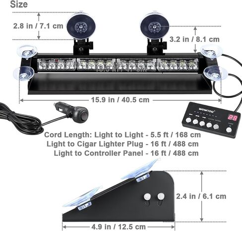 WOWTOU 2 in 1 LED Amber White Emergency Strobe Light Bar for Trucks Snow Plows Construction Vehicles, Car Windshield Rear Window Safety Warning with Multi-Functional Controller in Saudi Arabia