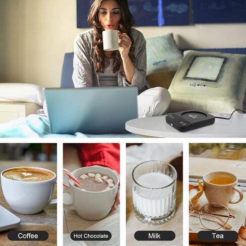 جهاز تسخين كوب القهوة من جينكس، سخان كهربائي لشموع الجاذبية، تشغيل/إيقاف تلقائي مع 9 إعدادات لدرجة الحرارة، مؤقت 1-9 لتدفئة المشروبات، سخان عملي محمول للمنزل والمكتب (أسود) in Kuwait