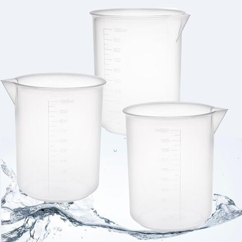LEPEVNEY PP Plastic Beaker 1000ml Measuring Cup Graduated Beaker Transparent for Lab and Kitchen liquids 3 PCS in Saudi Arabia