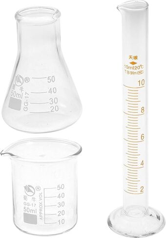 iplusmile 3 قطع مختبر قياس اسطوانة وأكواب مجموعة 10 مل أنبوب اختبار مختبر زجاجي 50 مل زجاج متدرج الأكواب قارورة قياس كوب حاوية السائل لوازم المختبرات in Saudi Arabia
