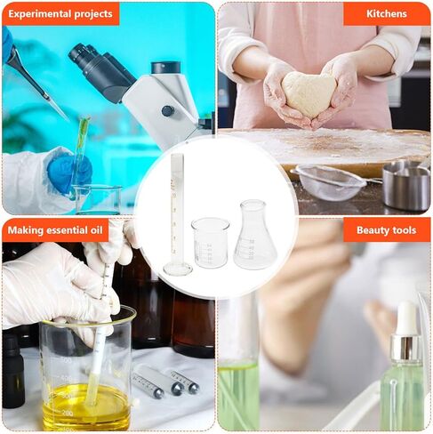 iplusmile 3 قطع مختبر قياس اسطوانة وأكواب مجموعة 10 مل أنبوب اختبار مختبر زجاجي 50 مل زجاج متدرج الأكواب قارورة قياس كوب حاوية السائل لوازم المختبرات in Saudi Arabia