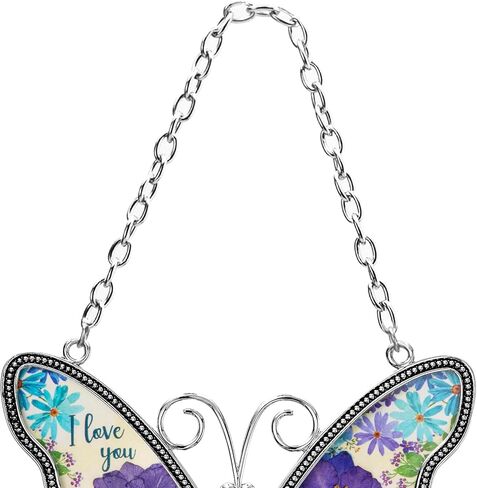 فراشة Suncatcher مع أجنحة زهرة مجففة مضغوطة، حلية زينة على شكل ريح زجاجية على شكل فراشة مع معدن، هدايا لعيد ميلاد الجدة والأم (الجدة) in Kuwait