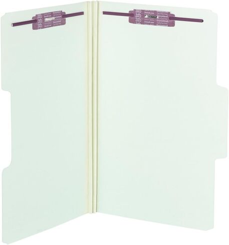 Smead SuperTab Pressboard Fastener Folder with SafeSHIELD Fasteners, 2 Fasteners, Oversized 1/3-Cut Tab, 2" Expansion, Guide Height, Letter Size, Gray/Green, 25 per Box (14981) in Saudi Arabia