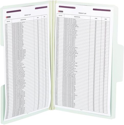 Smead SuperTab Pressboard Fastener Folder with SafeSHIELD Fasteners, 2 Fasteners, Oversized 1/3-Cut Tab, 2" Expansion, Guide Height, Letter Size, Gray/Green, 25 per Box (14981) in Saudi Arabia