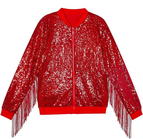 CHENBAO Tessel Sequin Jacket for Women Sparkly Bomber Varsity Trendy Shiny Coat Ladies Glitter Birthday Party Holiday Clothes in Saudi Arabia