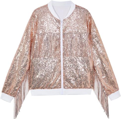 CHENBAO Tessel Sequin Jacket for Women Sparkly Bomber Varsity Trendy Shiny Coat Ladies Glitter Birthday Party Holiday Clothes in Saudi Arabia