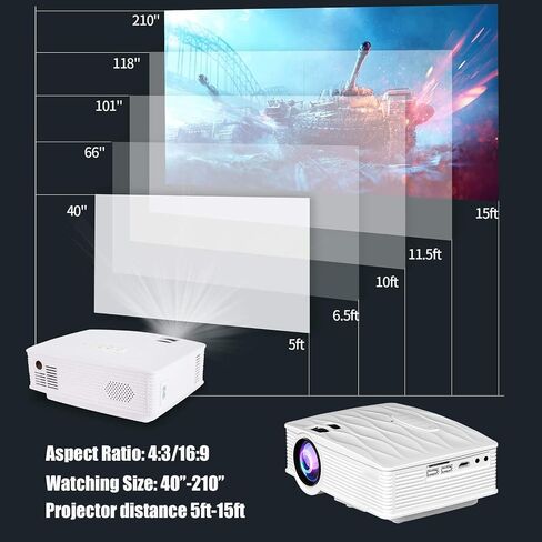 Laptop Computer Portable Projector WiFi Video Movie Outdoor Home Cinema HDMI Multimedia 5500Lux 1080P support Keystone Correction Compatible with TV, PC, HDMI, USB, VGA, iOS/Android in Saudi Arabia