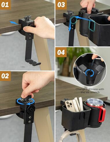 yamagahome Desk Cup Holder, 2 in 1 Table Cup Holder with Headphone Hanger, 360° Rotating Anti-Spill Tableside Cup Holder for Water Bottles, Wheelchairs, Workstations, Gaming Desk Accessories Black in Saudi Arabia