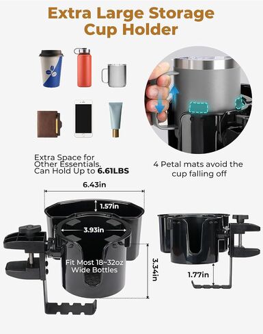 yamagahome Desk Cup Holder, 2 in 1 Table Cup Holder with Headphone Hanger, 360° Rotating Anti-Spill Tableside Cup Holder for Water Bottles, Wheelchairs, Workstations, Gaming Desk Accessories Black in Saudi Arabia