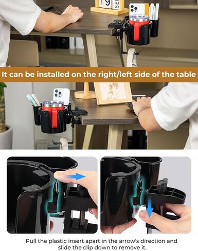 yamagahome Desk Cup Holder, 2 in 1 Table Cup Holder with Headphone Hanger, 360° Rotating Anti-Spill Tableside Cup Holder for Water Bottles, Wheelchairs, Workstations, Gaming Desk Accessories Black in Saudi Arabia