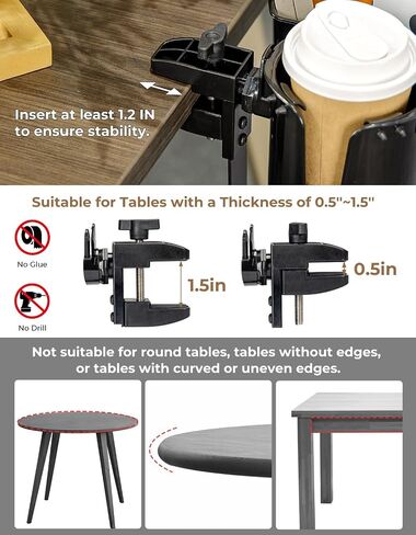 yamagahome Desk Cup Holder, 2 in 1 Table Cup Holder with Headphone Hanger, 360° Rotating Anti-Spill Tableside Cup Holder for Water Bottles, Wheelchairs, Workstations, Gaming Desk Accessories Black in Saudi Arabia