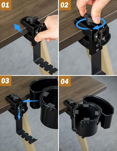 yamagahome Desk Cup Holder, 2 in 1 Table Cup Holder with Headphone Hanger, 360° Rotating Anti-Spill Tableside Cup Holder for Water Bottles, Wheelchairs, Workstations, Gaming Desk Accessories Black in Saudi Arabia