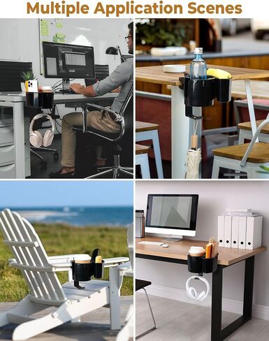 yamagahome Desk Cup Holder, 2 in 1 Table Cup Holder with Headphone Hanger, 360° Rotating Anti-Spill Tableside Cup Holder for Water Bottles, Wheelchairs, Workstations, Gaming Desk Accessories Black in Saudi Arabia