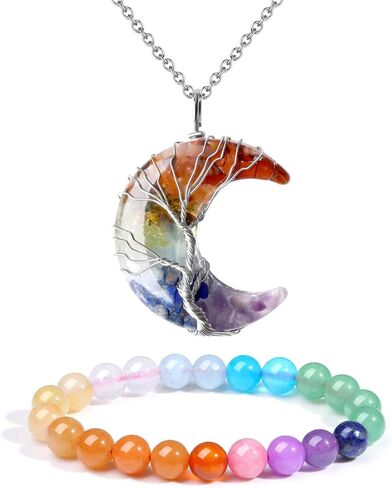 قلادة MAIBAOTA من الكريستال العلاجي 7 شقرا وسوار متعدد الألوان مقاس 8 مم in Kuwait