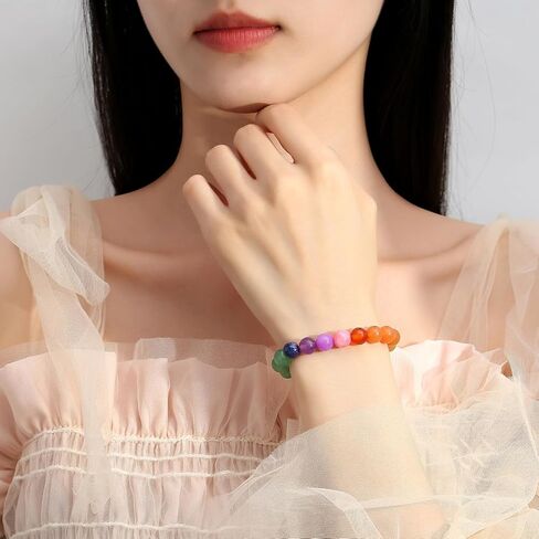 قلادة MAIBAOTA من الكريستال العلاجي 7 شقرا وسوار متعدد الألوان مقاس 8 مم in Kuwait