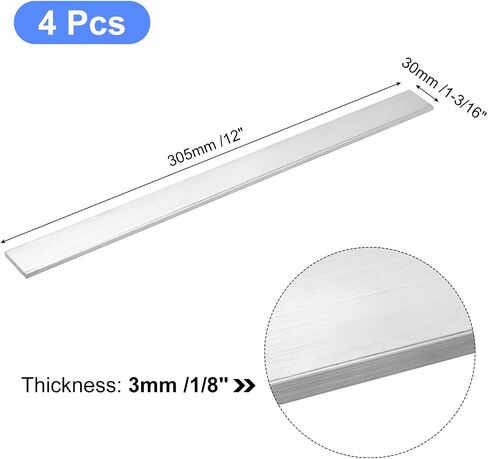 uxcell Square Aluminum Flat Bar, 4pcs 1/8" Thickness 1-3/16" Width 12" Length Square Aluminum Bar 6061 Aluminum Flat Plate, 3 x 30 x 305mm T6511 Solid New Mill Stock in Saudi Arabia