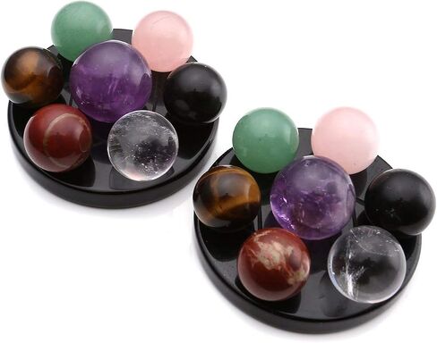Jovivi Seven Star Group Natural Amethyst Chakra Crystal Sphere Ball with Black Obsidian Stand w/Box in Saudi Arabia