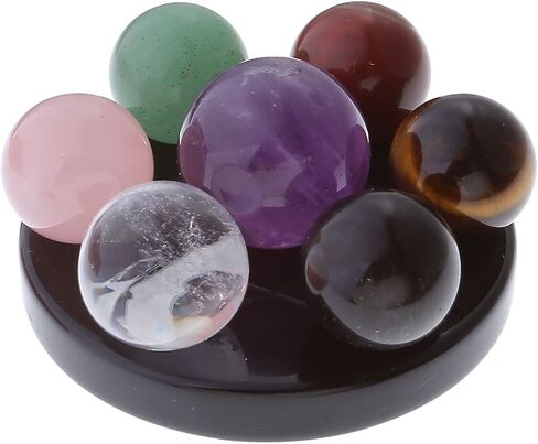 Jovivi Seven Star Group Natural Amethyst Chakra Crystal Sphere Ball with Black Obsidian Stand w/Box in Saudi Arabia