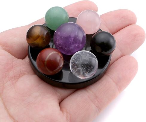Jovivi Seven Star Group Natural Amethyst Chakra Crystal Sphere Ball with Black Obsidian Stand w/Box in Saudi Arabia