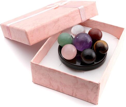 Jovivi Seven Star Group Natural Amethyst Chakra Crystal Sphere Ball with Black Obsidian Stand w/Box in Saudi Arabia