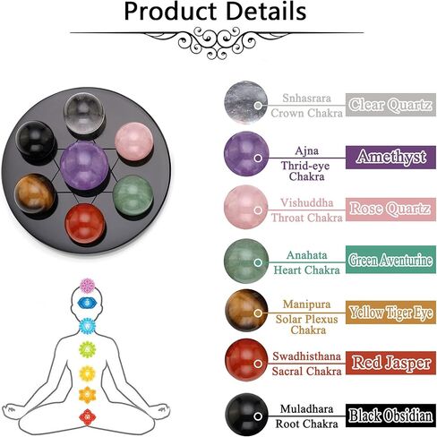 Jovivi Seven Star Group Natural Amethyst Chakra Crystal Sphere Ball with Black Obsidian Stand w/Box in Saudi Arabia