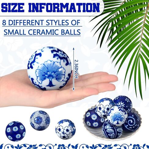 BBTO 8 Pcs Porcelain Balls Decorative Balls for Centerpiece Bowls Decorative Balls Tray Bowl or Basket Decor for Centerpiece Bowls Vases Tables Wedding Home Decor(Classic) in Saudi Arabia