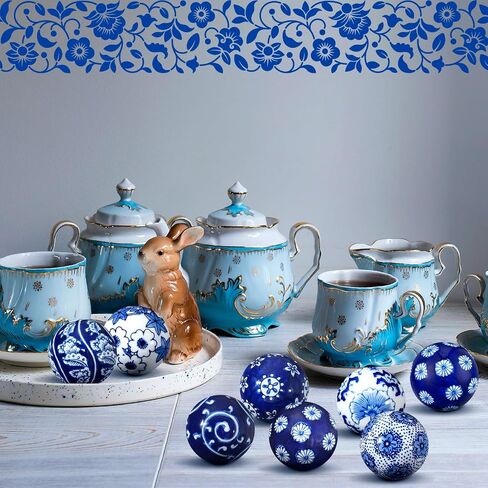 BBTO 8 Pcs Porcelain Balls Decorative Balls for Centerpiece Bowls Decorative Balls Tray Bowl or Basket Decor for Centerpiece Bowls Vases Tables Wedding Home Decor(Classic) in Saudi Arabia