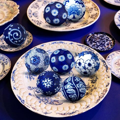 BBTO 8 Pcs Porcelain Balls Decorative Balls for Centerpiece Bowls Decorative Balls Tray Bowl or Basket Decor for Centerpiece Bowls Vases Tables Wedding Home Decor(Classic) in Saudi Arabia