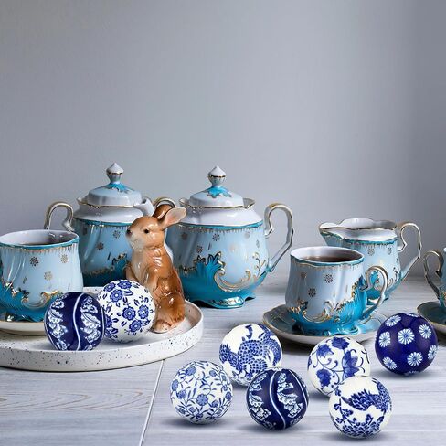 BBTO 8 Pcs Porcelain Balls Decorative Balls for Centerpiece Bowls Decorative Balls Tray Bowl or Basket Decor for Centerpiece Bowls Vases Tables Wedding Home Decor(Classic) in Saudi Arabia