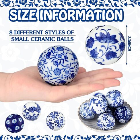 BBTO 8 Pcs Porcelain Balls Decorative Balls for Centerpiece Bowls Decorative Balls Tray Bowl or Basket Decor for Centerpiece Bowls Vases Tables Wedding Home Decor(Classic) in Saudi Arabia