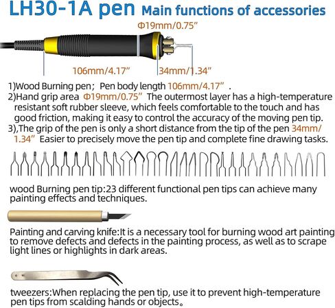 FIRElood LH30 Wood Burning Kit, Digitally Adjustable Temperature Wood burner Pen Kit, Wood Burning Tool, Professional Wood Burner Tool Kit for Adults and Beginners Craft (LH30-2 NEW) in Kuwait