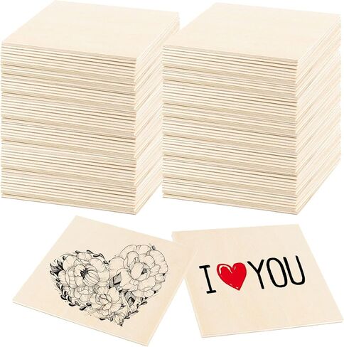 ZEONHEI 150 قطعة 4 × 4 بوصة قطع خشبية غير مكتملة، مربعات خشبية فارغة للحرف اليدوية، حروف البلاط الخربشة، اللوحة، قواعد الأكواب، ديكور المنزل in Kuwait