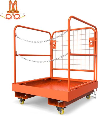 360Tronics Forklift Safety Cage 36"x36", 1500lbs Capacity Heavy Duty Steel Collapsible Forklift Work Platform with Dual-Chain Guardrail & 4 Industry Locking Swivel Casters, Perfect for Aerial Jobs in Kuwait