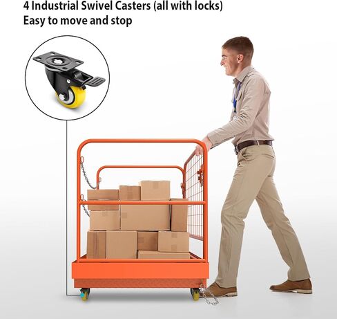 360Tronics Forklift Safety Cage 36"x36", 1500lbs Capacity Heavy Duty Steel Collapsible Forklift Work Platform with Dual-Chain Guardrail & 4 Industry Locking Swivel Casters, Perfect for Aerial Jobs in Kuwait