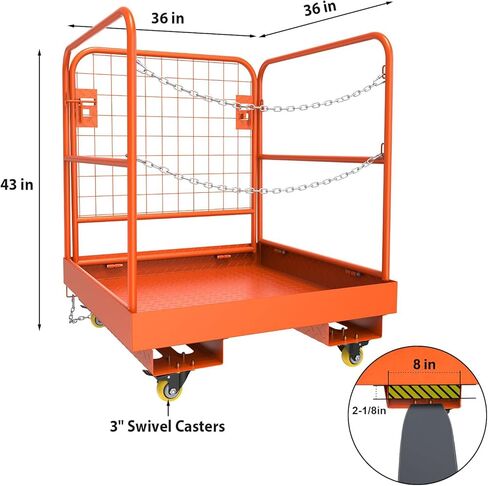 360Tronics Forklift Safety Cage 36"x36", 1500lbs Capacity Heavy Duty Steel Collapsible Forklift Work Platform with Dual-Chain Guardrail & 4 Industry Locking Swivel Casters, Perfect for Aerial Jobs in Kuwait