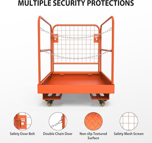 360Tronics Forklift Safety Cage 36"x36", 1500lbs Capacity Heavy Duty Steel Collapsible Forklift Work Platform with Dual-Chain Guardrail & 4 Industry Locking Swivel Casters, Perfect for Aerial Jobs in Kuwait