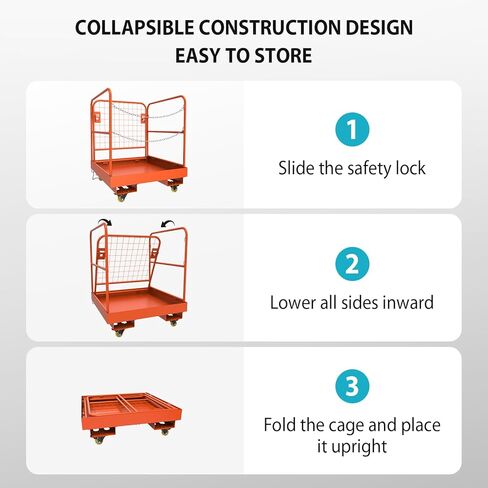 360Tronics Forklift Safety Cage 36"x36", 1500lbs Capacity Heavy Duty Steel Collapsible Forklift Work Platform with Dual-Chain Guardrail & 4 Industry Locking Swivel Casters, Perfect for Aerial Jobs in Kuwait
