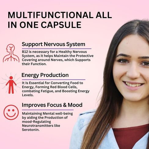 VITBOOST B12 مع حمض الهيالورونيك والكولاجين والفولات – 25000 ميكروجرام مكمل B12 ميثيل كوبالامين | تعظيم الامتصاص والطاقة | خالية من الغلوتين، مصنوعة في الولايات المتحدة الأمريكية، مركب B1، B2، B3، B6، B7 - 60 كبسولة in Kuwait