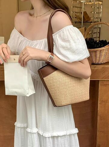 حقيبة القش للنساء حقيبة الشاطئ القش حمل حقيبة الفرنسية الرجعية حقيبة كتف حقيبة يد الصيف المنسوجة حقيبة المتشرد 2024 حقيبة تسوق السفر الحقائب in Kuwait