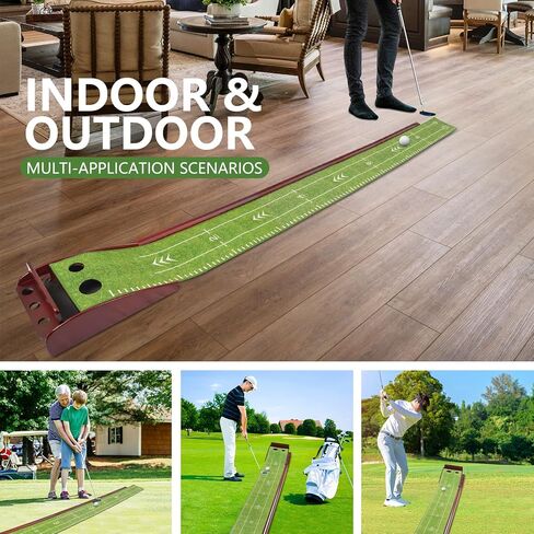 Sesslife Putting Mat for Indoor & Outdoor, Putting Green, 8 FT Golf Putting Mat with 2 Holes and 4 Balls, Auto Ball Return System, Wooden Base and Crystal Velvet Anti-Slip Mat, Gift for Golfers in Saudi Arabia