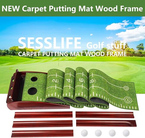 Sesslife Putting Mat for Indoor & Outdoor, Putting Green, 8 FT Golf Putting Mat with 2 Holes and 4 Balls, Auto Ball Return System, Wooden Base and Crystal Velvet Anti-Slip Mat, Gift for Golfers in Saudi Arabia