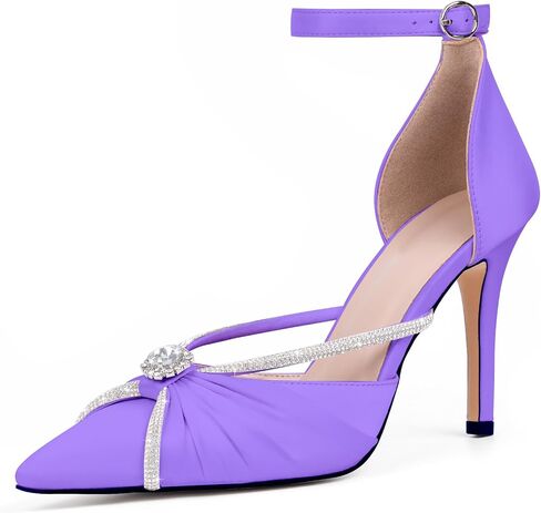 100FIXEO Women's Sexy Elegant Rhinestone Closed Toe Wedding Shoes Satin High Stiletto Heel Pointed Toe Heeled Sandals in Saudi Arabia