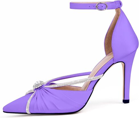 100FIXEO Women's Sexy Elegant Rhinestone Closed Toe Wedding Shoes Satin High Stiletto Heel Pointed Toe Heeled Sandals in Saudi Arabia